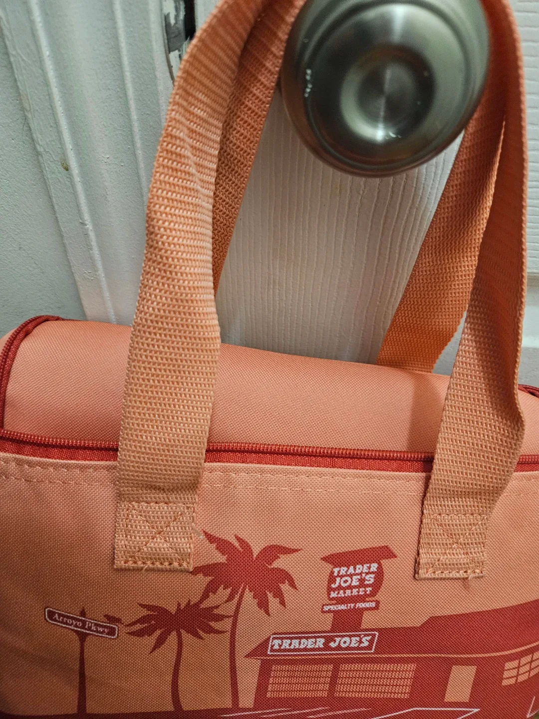 Trader Joe's mini peach cooler bag.