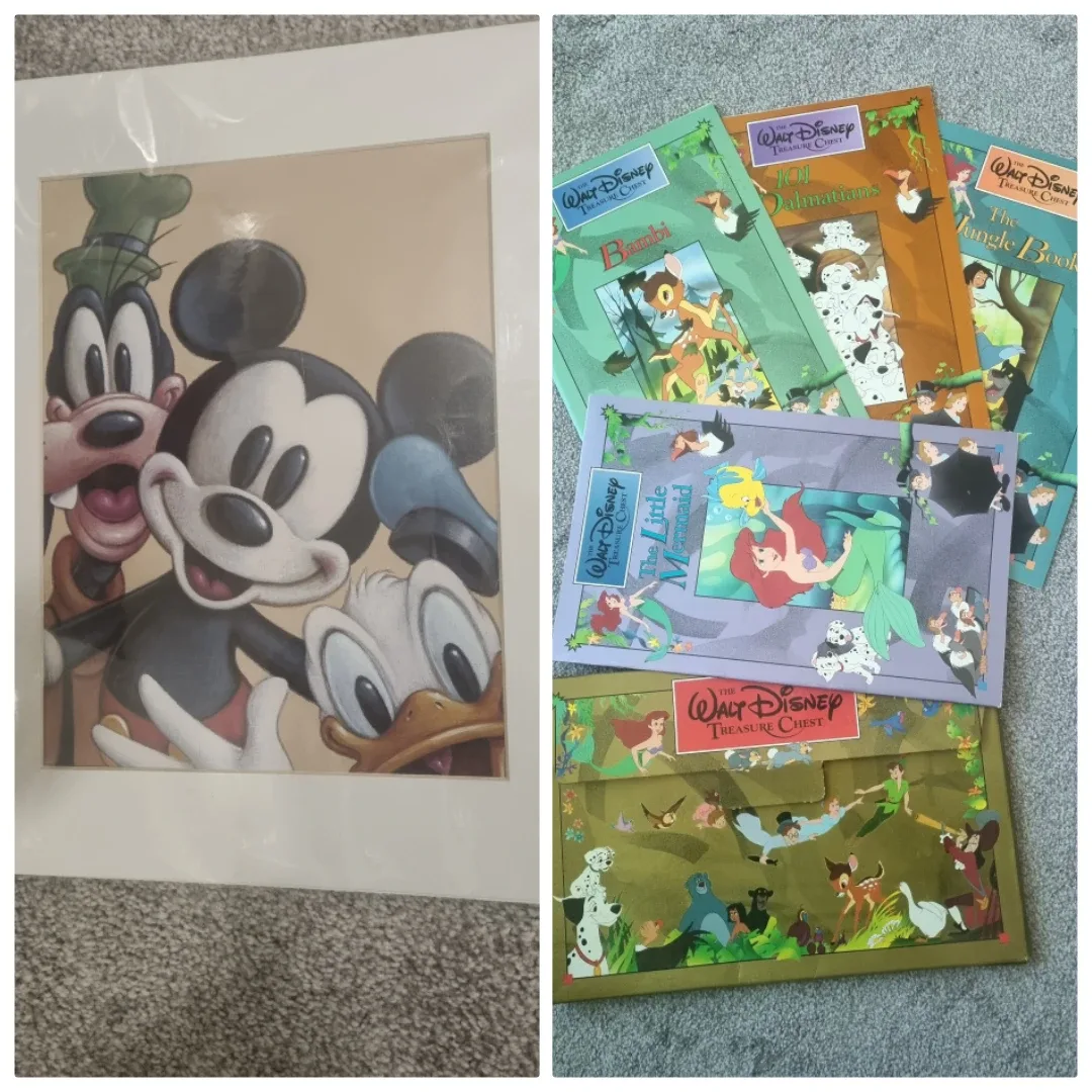 Disney Mickey, Goofy, Donald Art Print and story books set