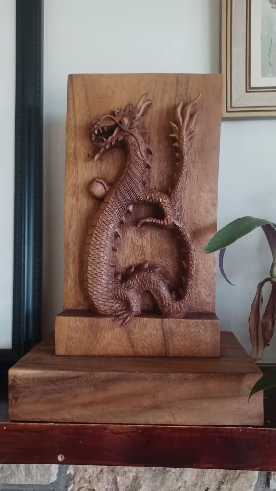 Vintage Teak Wooden Dragon Carving