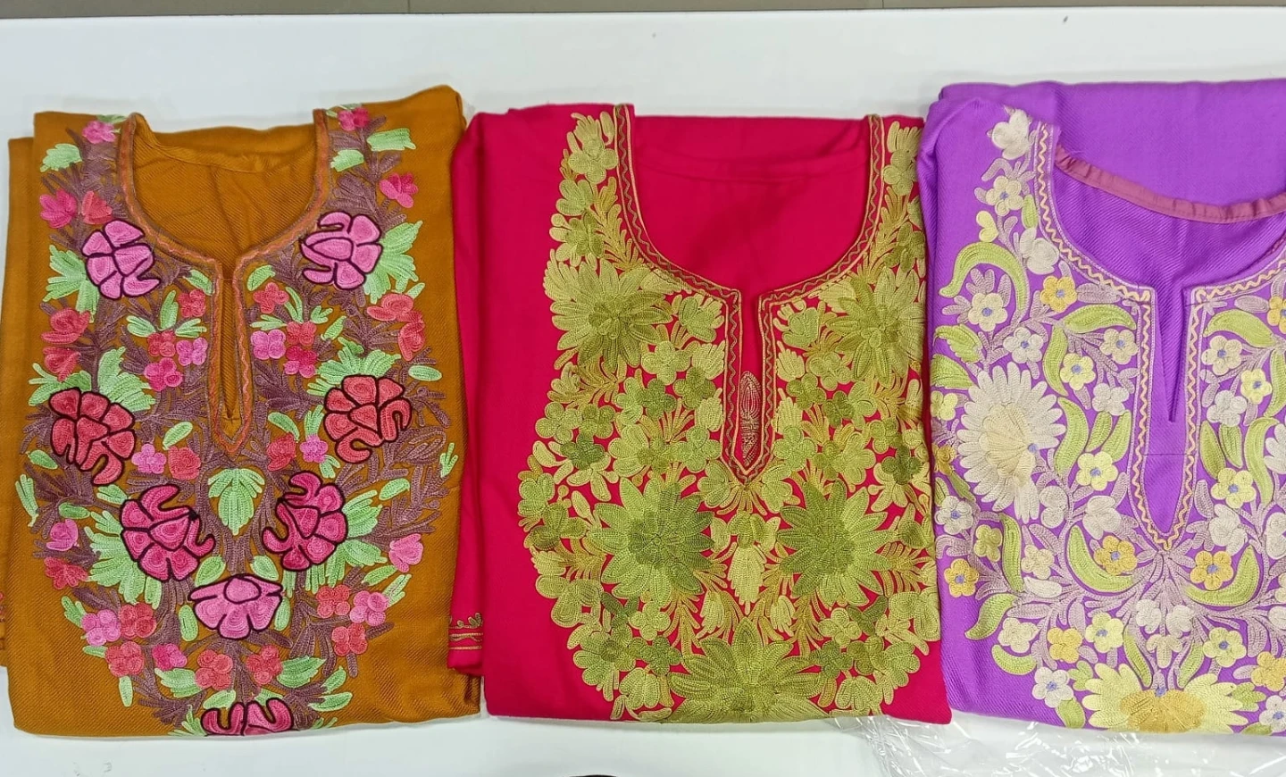 Kashmiri Embroidered Kurti - Mustard, Pink, Purple