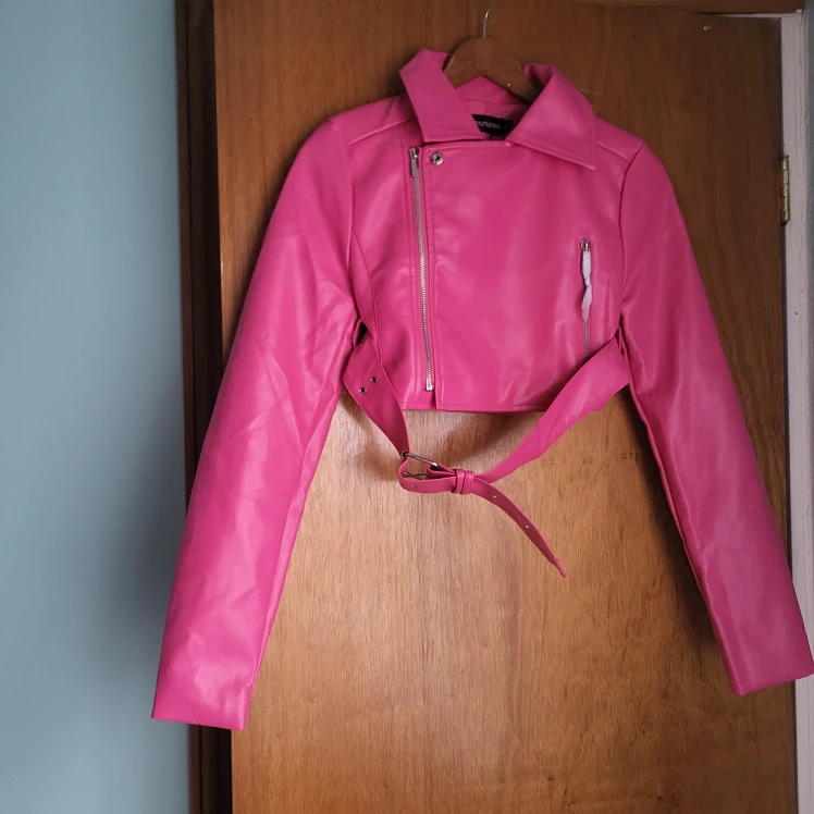 PrettyLittleThing Pink Faux Leather Biker Jacket - Size 6