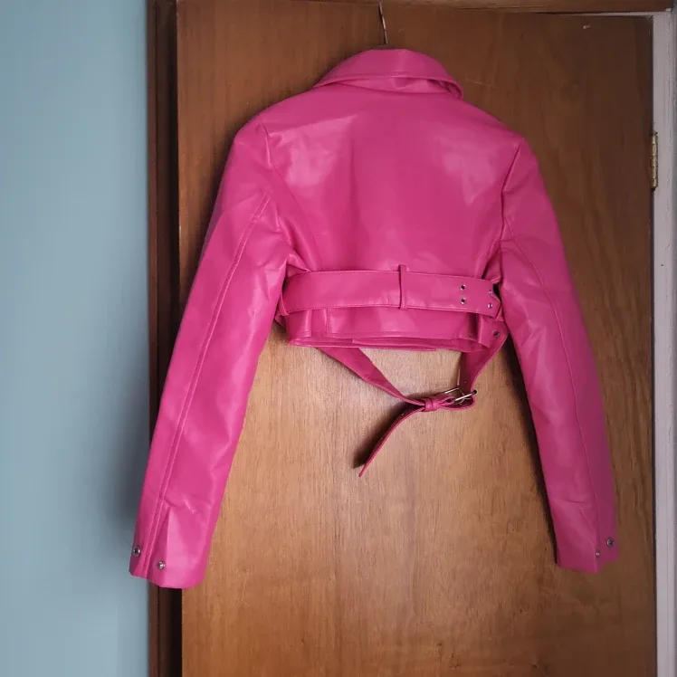 PrettyLittleThing Pink Faux Leather Biker Jacket - Size 6 image indicator(2)