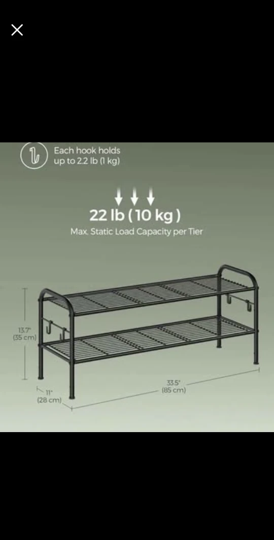 SONGMICS 2-Tier Shoe Rack Bench, Black - photo 3