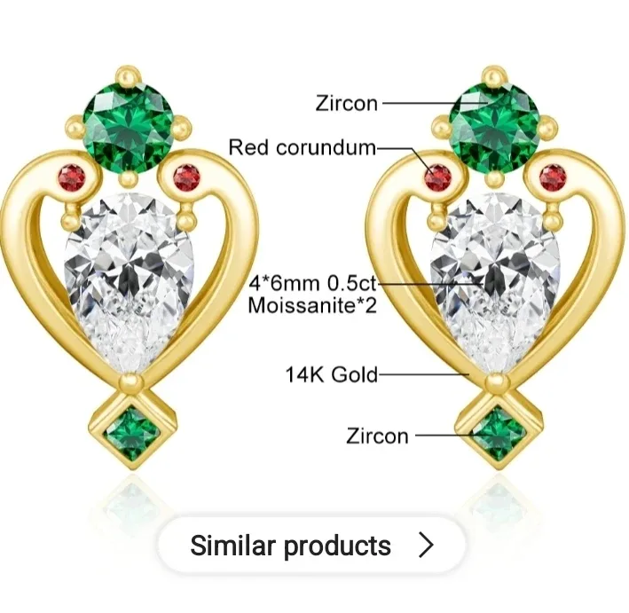 Gold Heart Earrings with Zircon & Corundum image indicator(2)