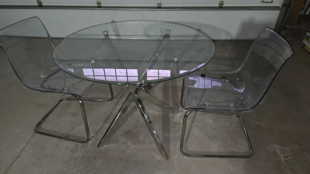 Glass Dining Table with 2 Ghost Chairs - Modern Design
