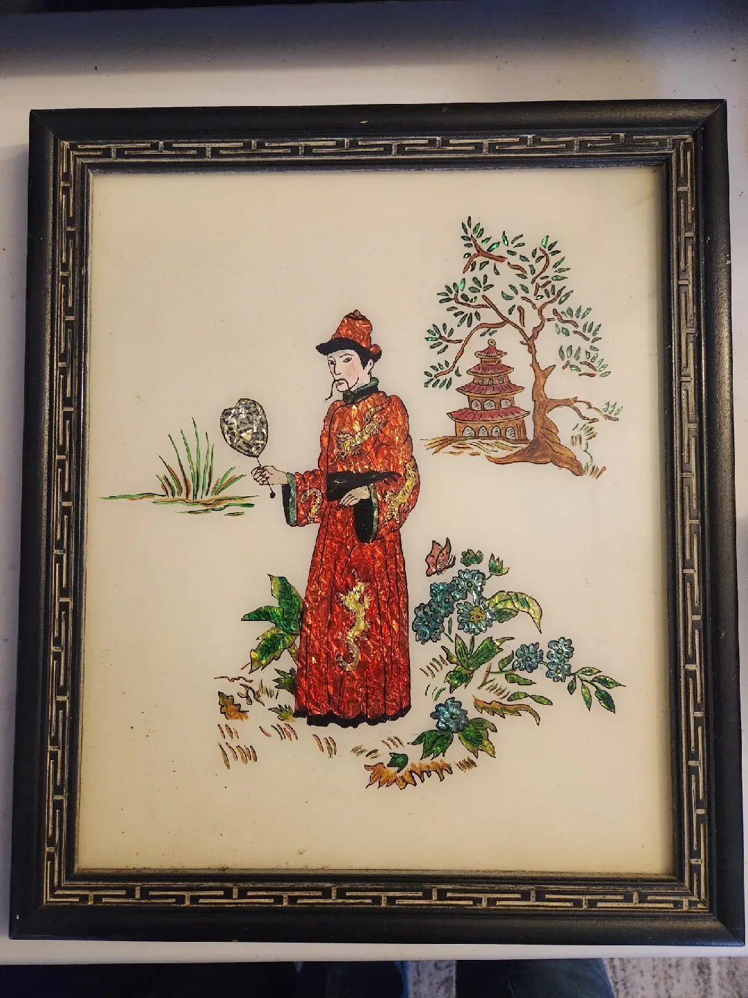 1980s Vintage Asian Framed Painted Glass image indicator(2)