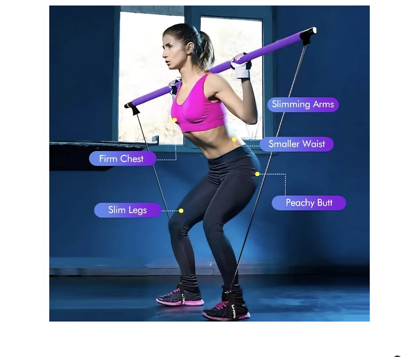 Pilates Bar Kit with Resistance Band - Purple