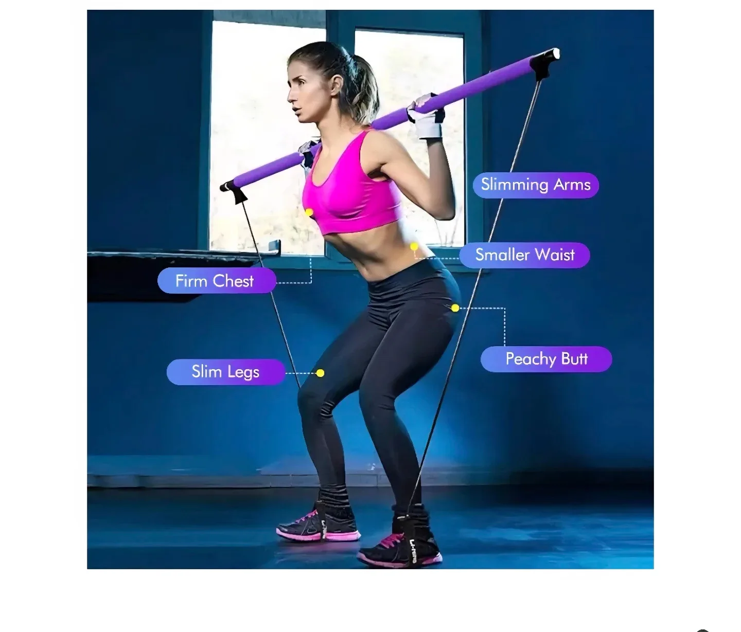 Pilates Bar Kit with Resistance Band - Purple thumbnail