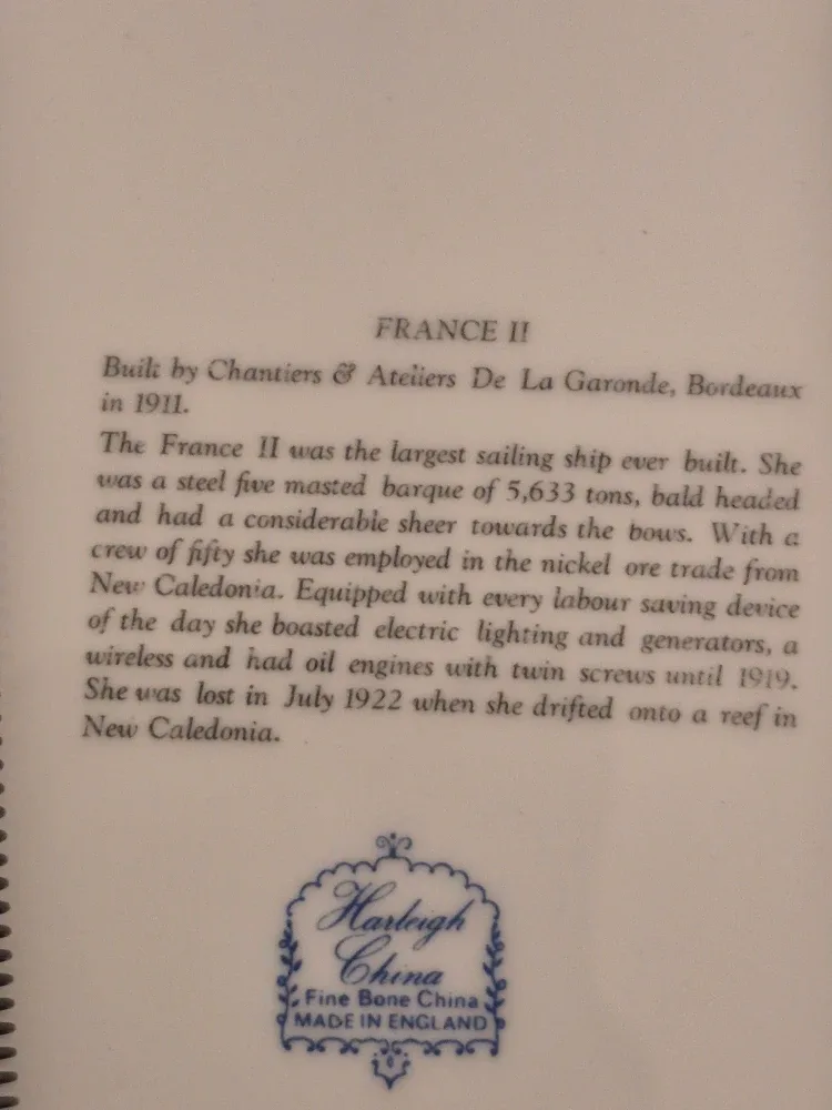 Two Harleigh England Bone China Ship Plates image indicator(7)