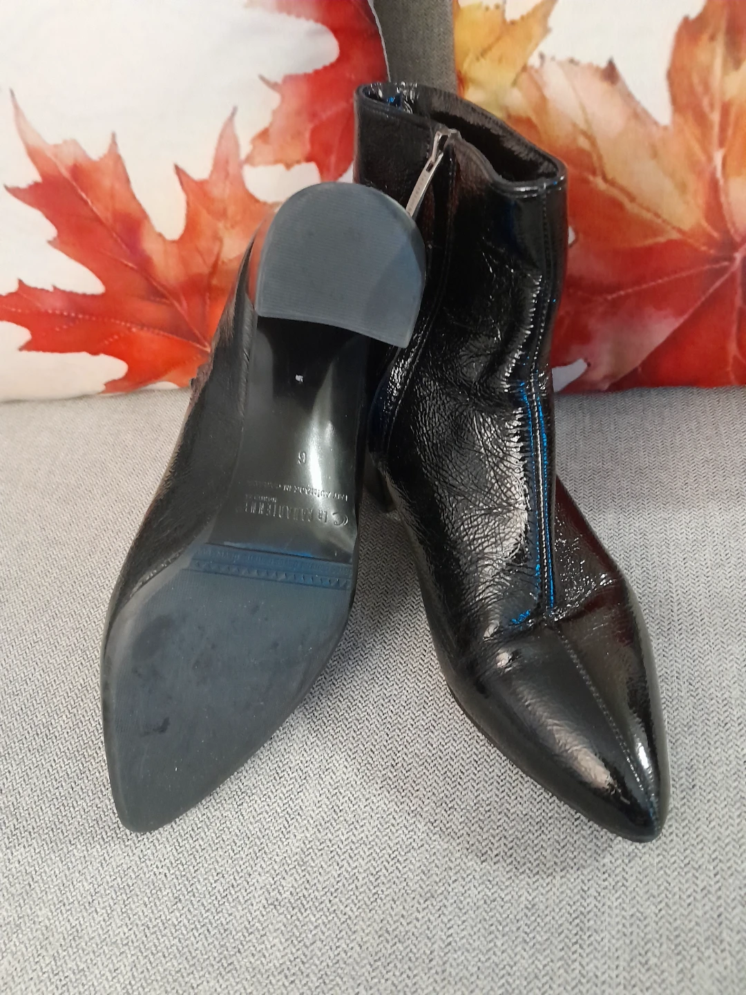 Crinkle Black Leather Ankle Boots - Size 6 - photo 4