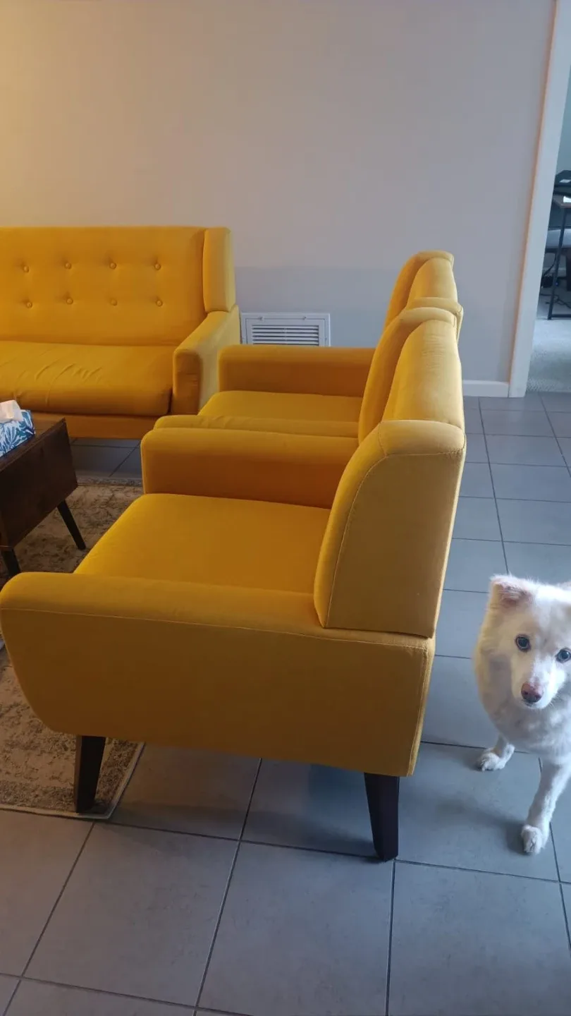 Yellow Tufted Sofa 3 piece living room set image indicator(8)