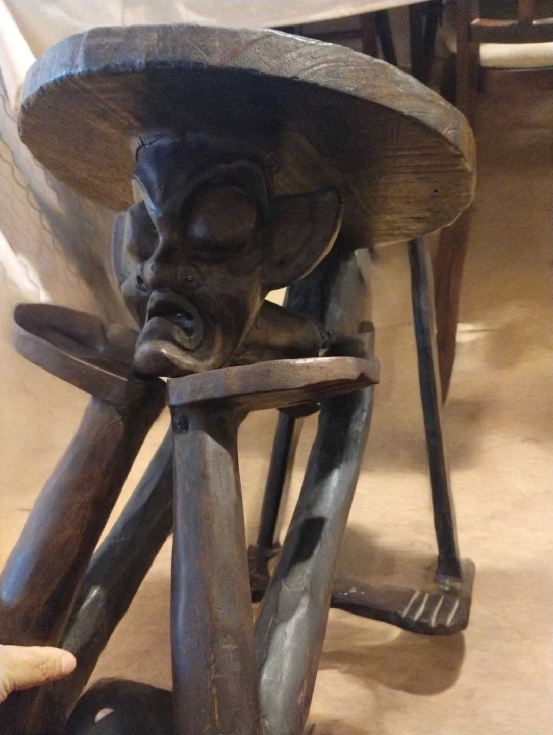 Unique Hand Carved Wooden Stool - 31" Tall