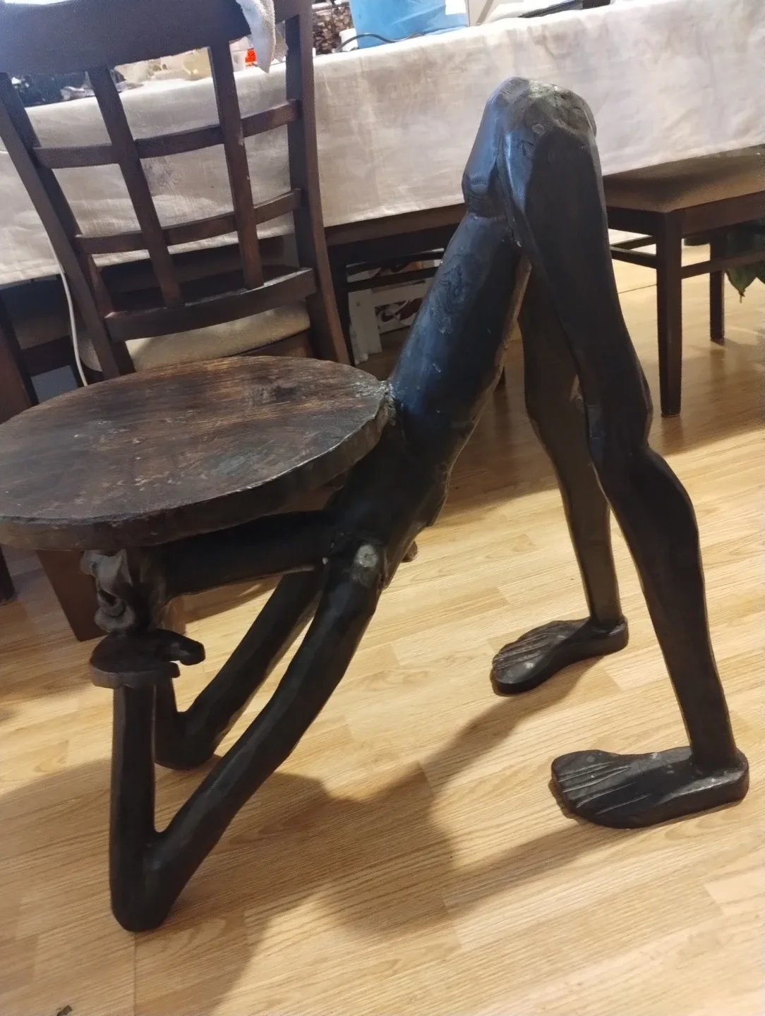 Unique Hand Carved Wooden Stool - 31" Tall image indicator(2)
