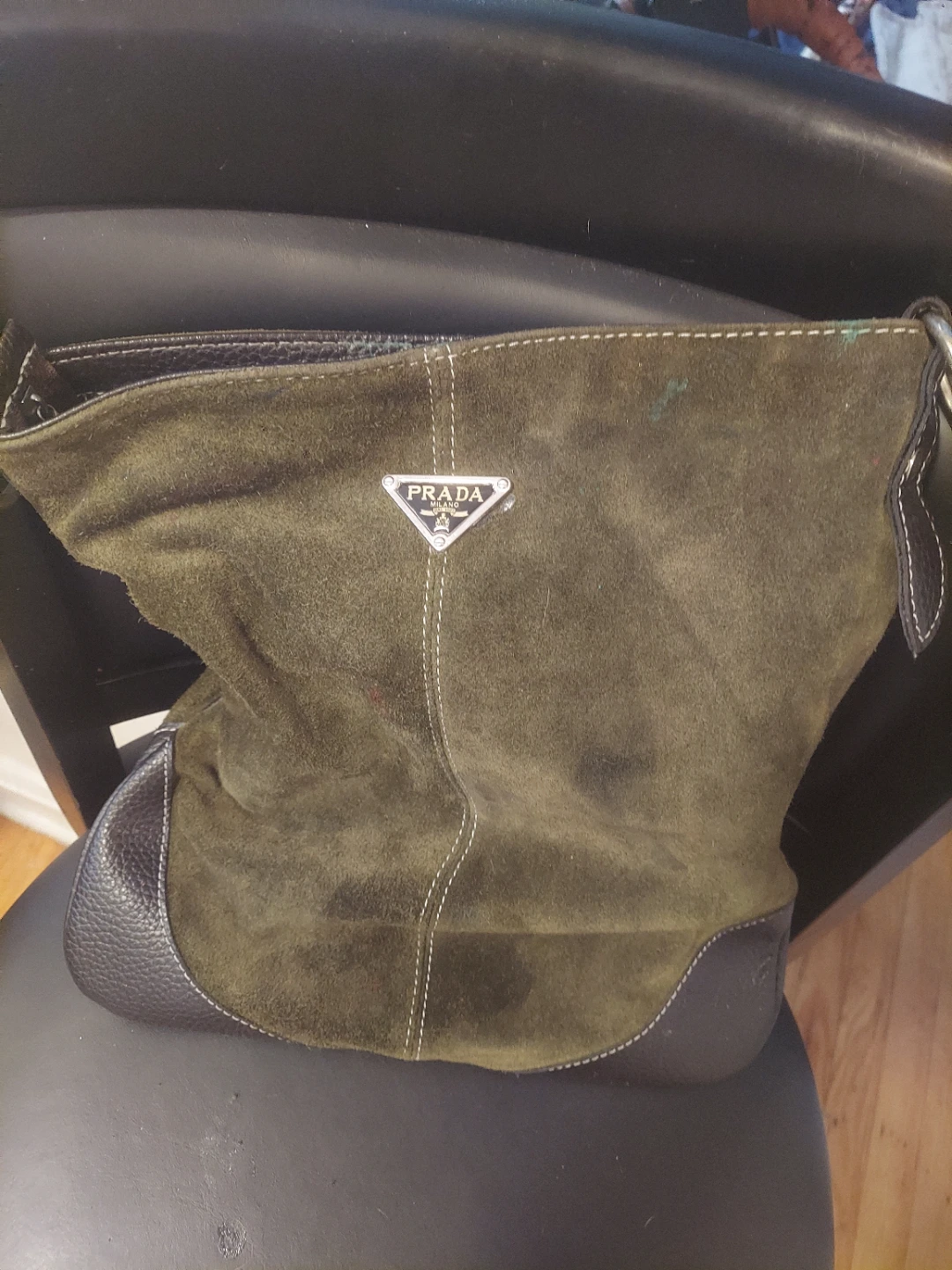 Prada Olive Green Suede Hobo Bag