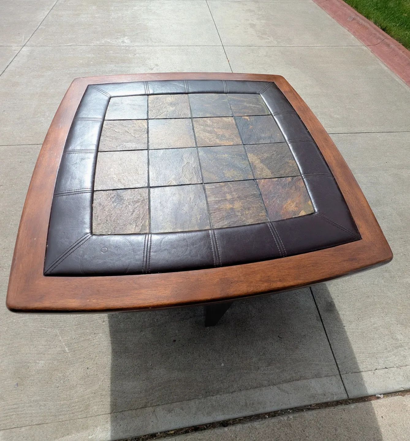 Wood and Leather Coffee Table Set