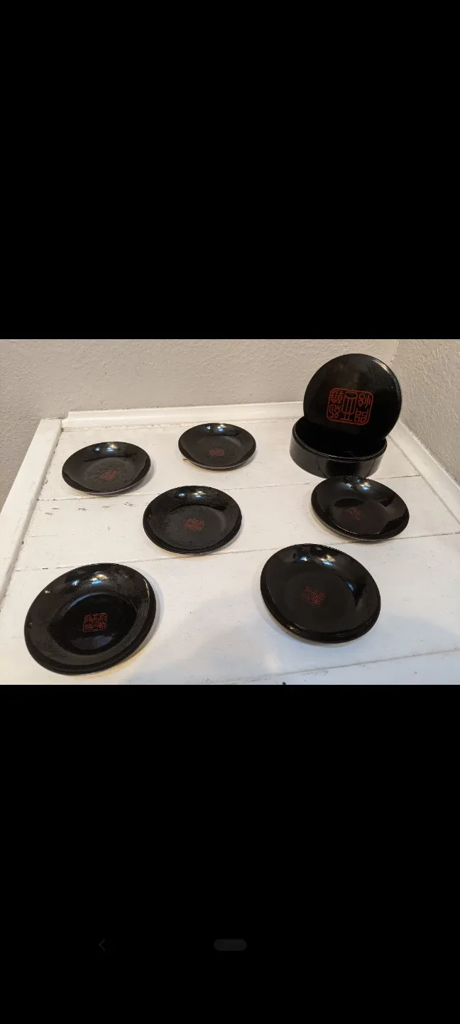 Set of 6 Black Lacquerware coasters thumbnail