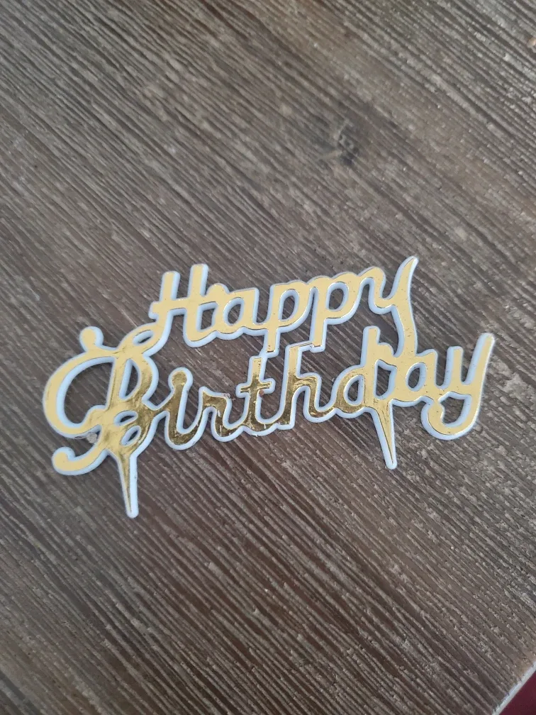 Happy Birthday Cake Topper - Gold & White