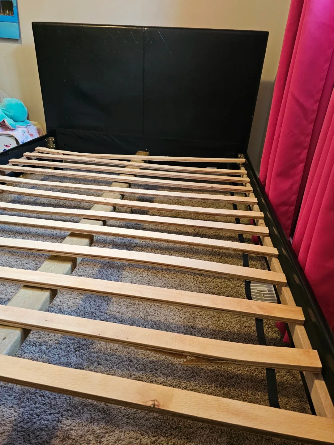 Black Faux Leather Queen Bed Frame & mattress image indicator(8)