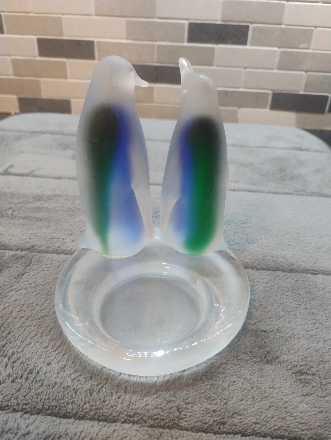 Vintage Glass Penguin Figurine tea light holder. image indicator(2)