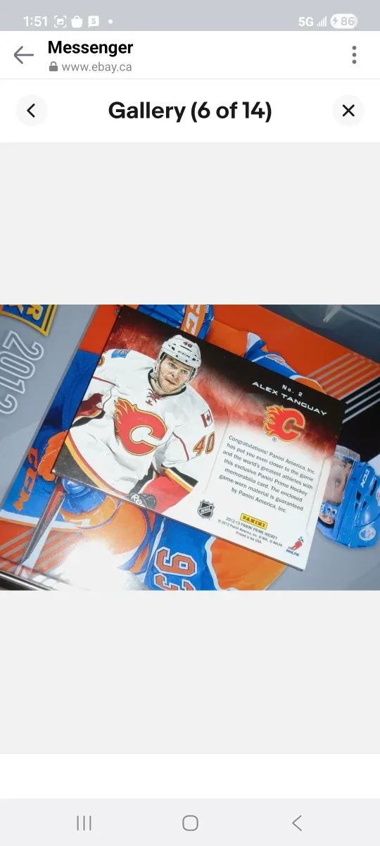Alex Tanguay Panini Prime Hockey Card/ Calgary Flames image indicator(7)