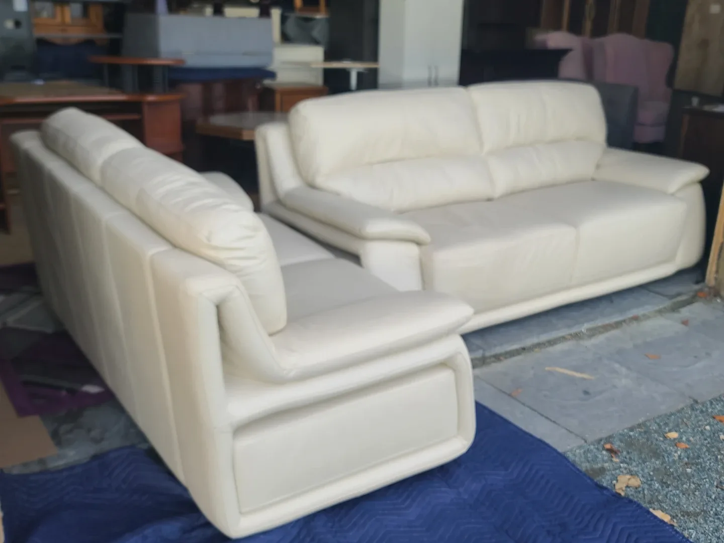 Cream Leather Sofa Set