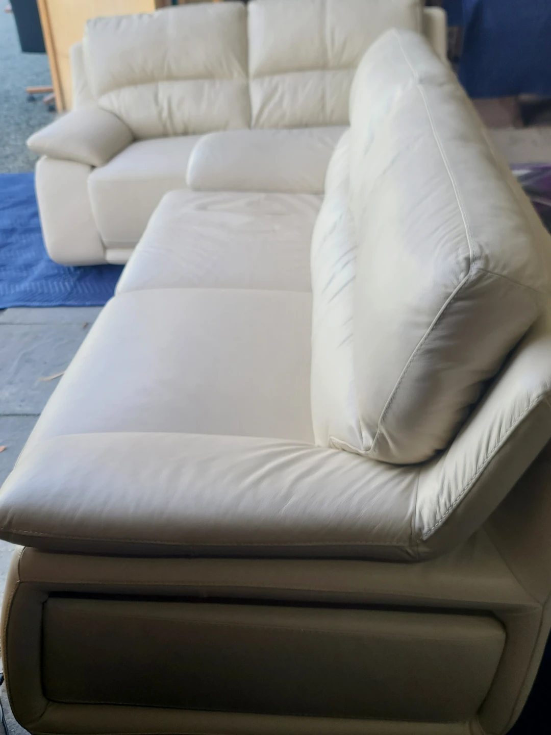 Cream Leather Sofa Set - photo 2