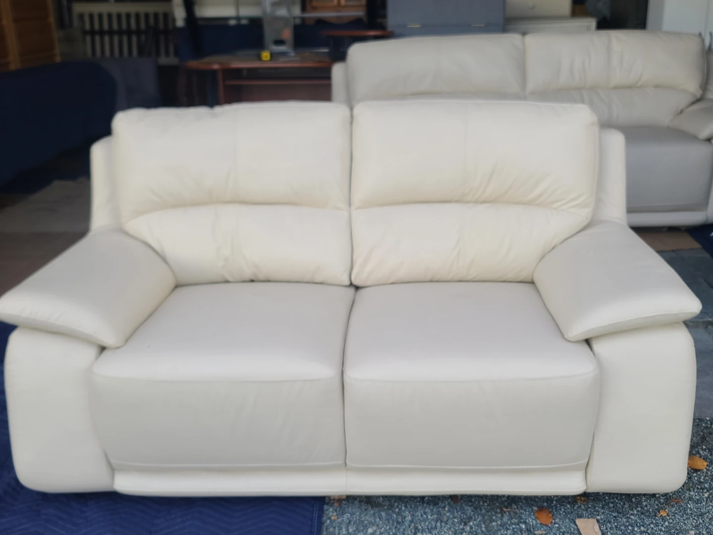 Cream Leather Sofa Set - photo 4