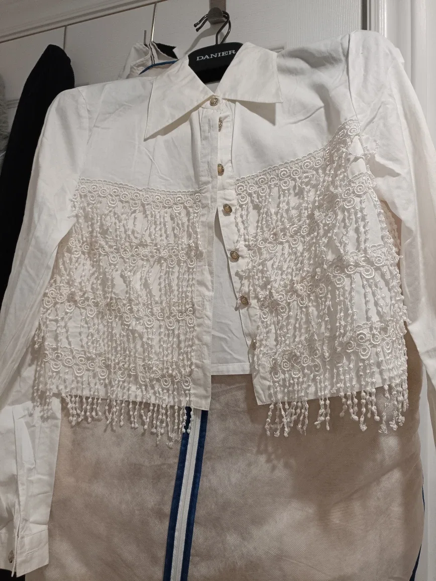White Fringe Blouse - Size Small