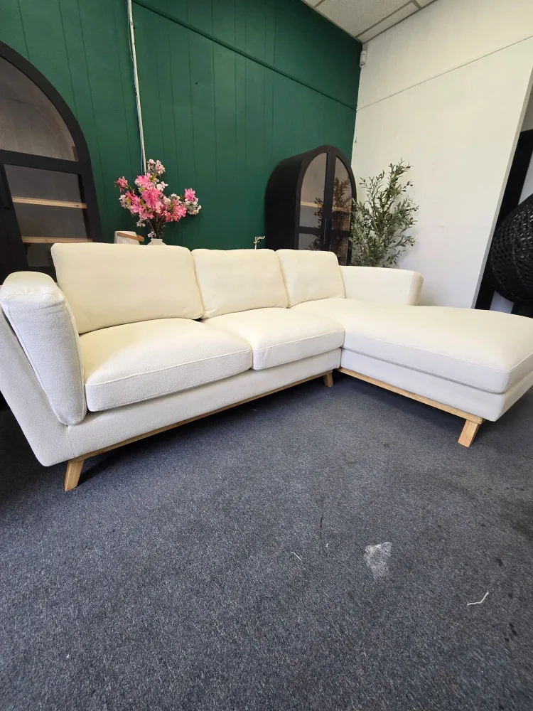 Off-White Sectional Sofa with Chaise Lounge