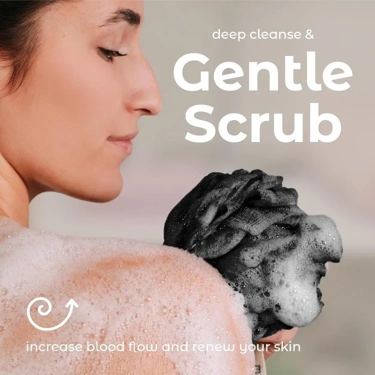 Bath Shower Loofah Sponge Pouf Body Scrubber Exfoliator image indicator(5)