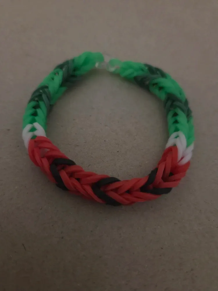 Loom Band Bracelet - Green, Red, White