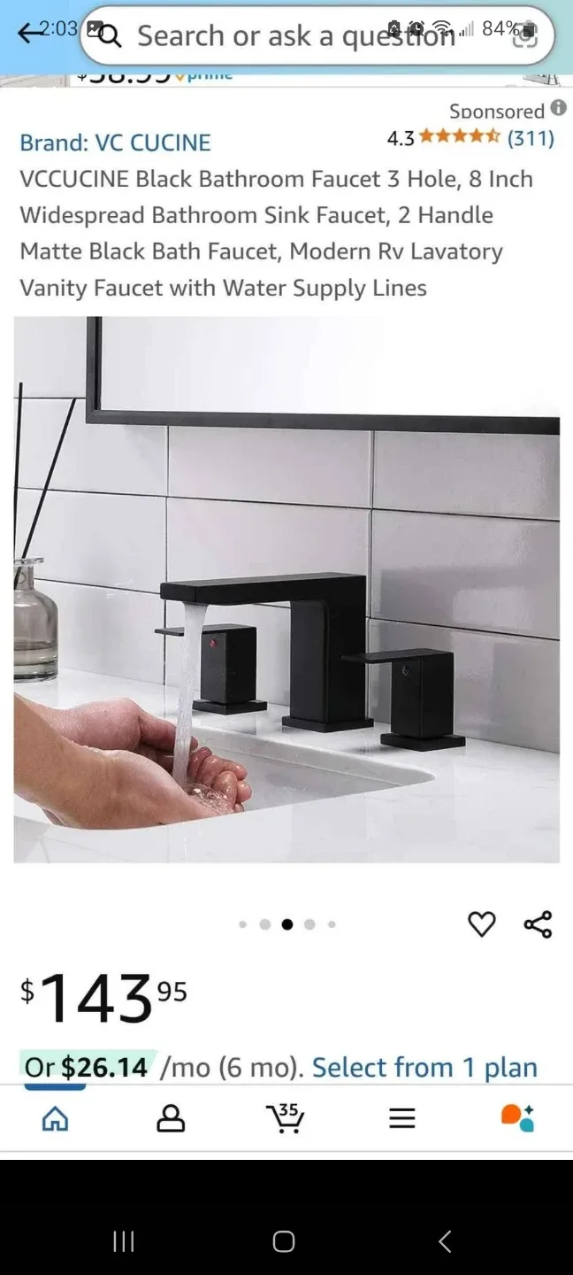 VC CUCINE Black 8-Inch Bathroom Sink Faucet - NEW! image indicator(4)