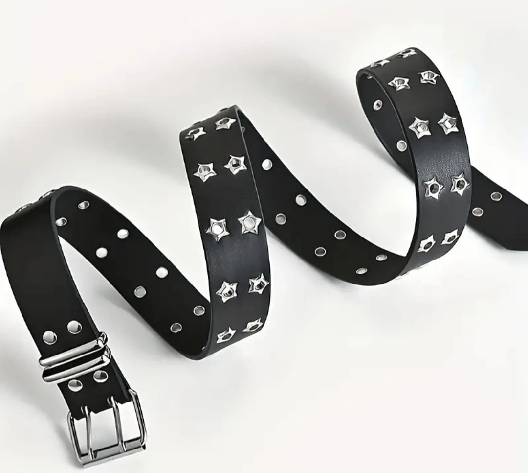 Black Leather Star Studded Belt - photo 4