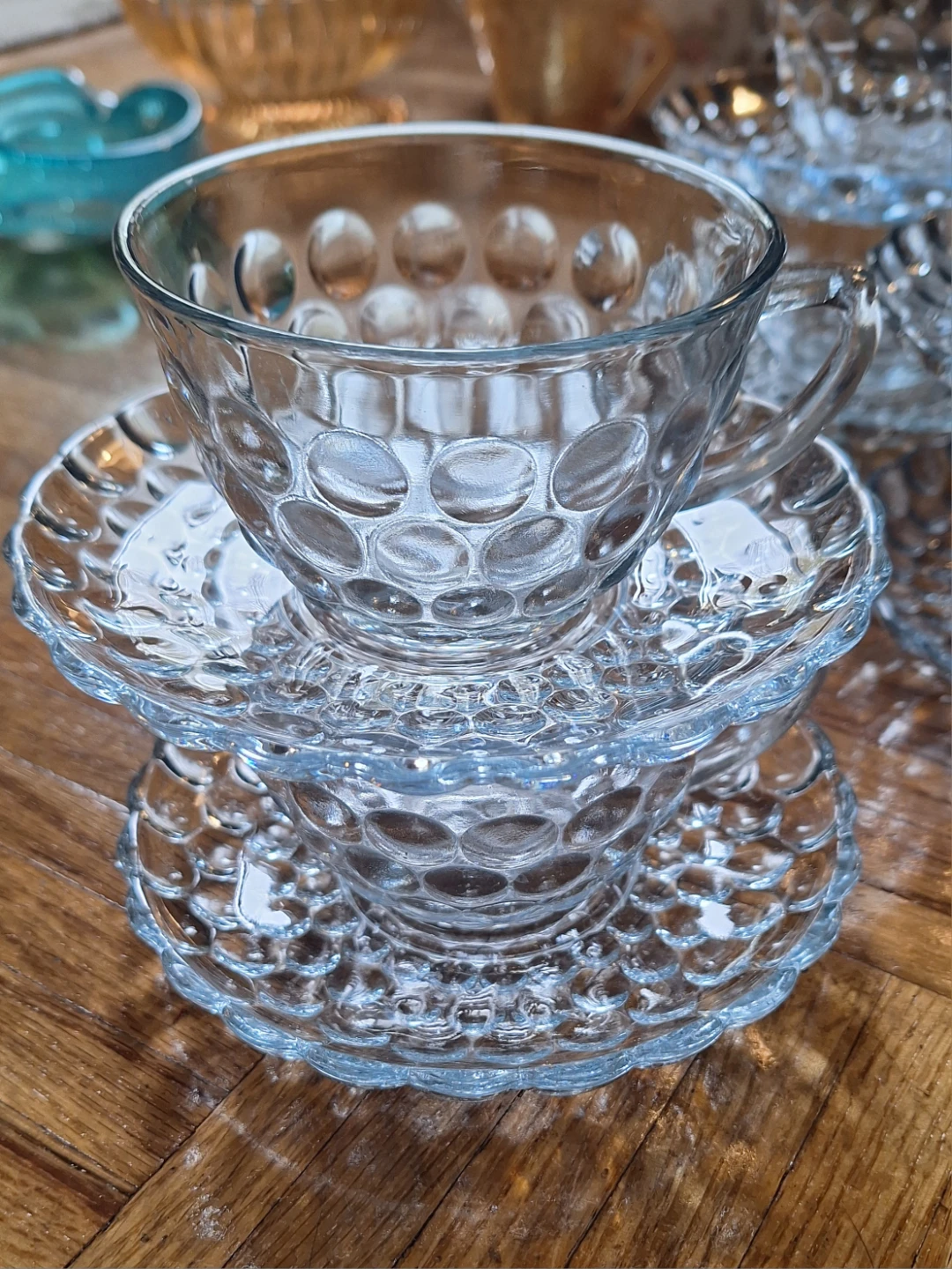 Vintage Bubble Glass Tea Cups & Saucers - photo 2