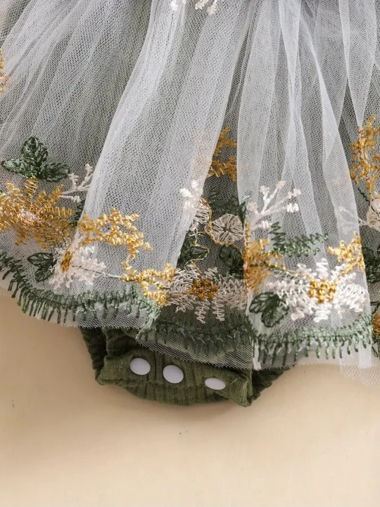 Green Floral Baby Romper with Headband - photo 4