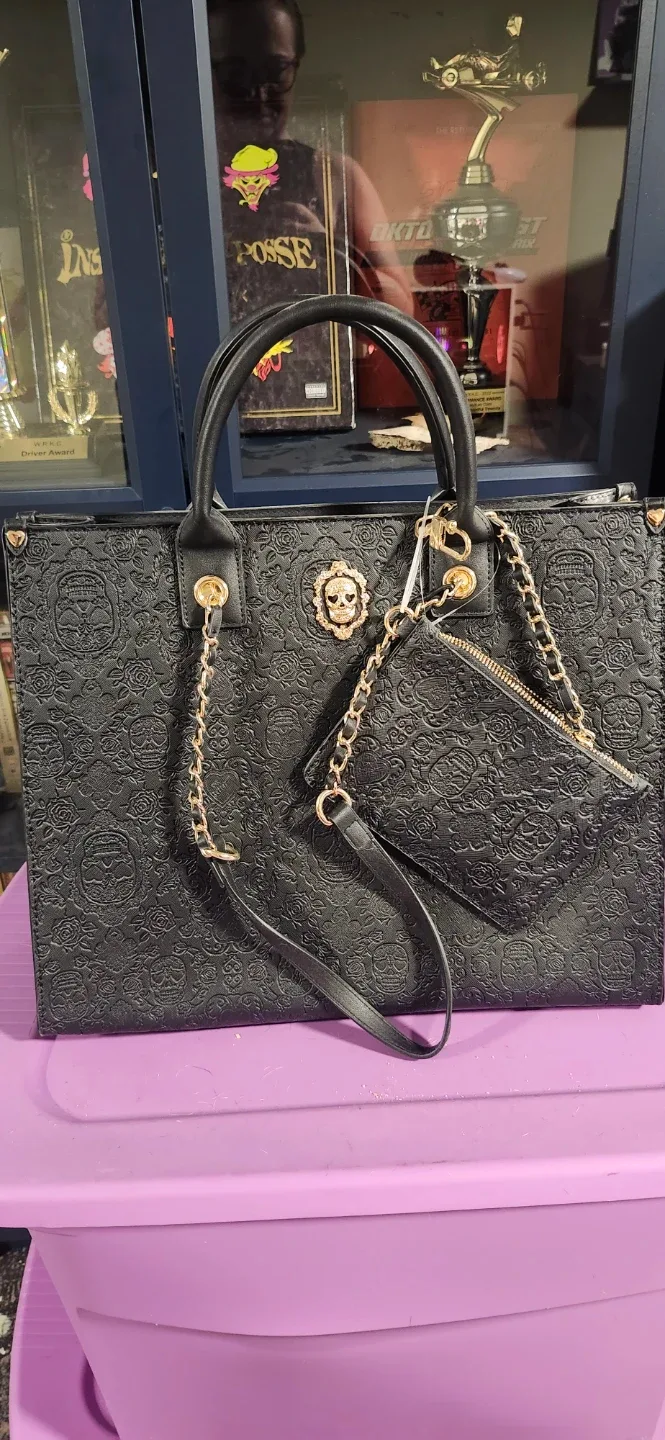 Betsey Johnson Black Skull Embossed Tote Bag image indicator(2)