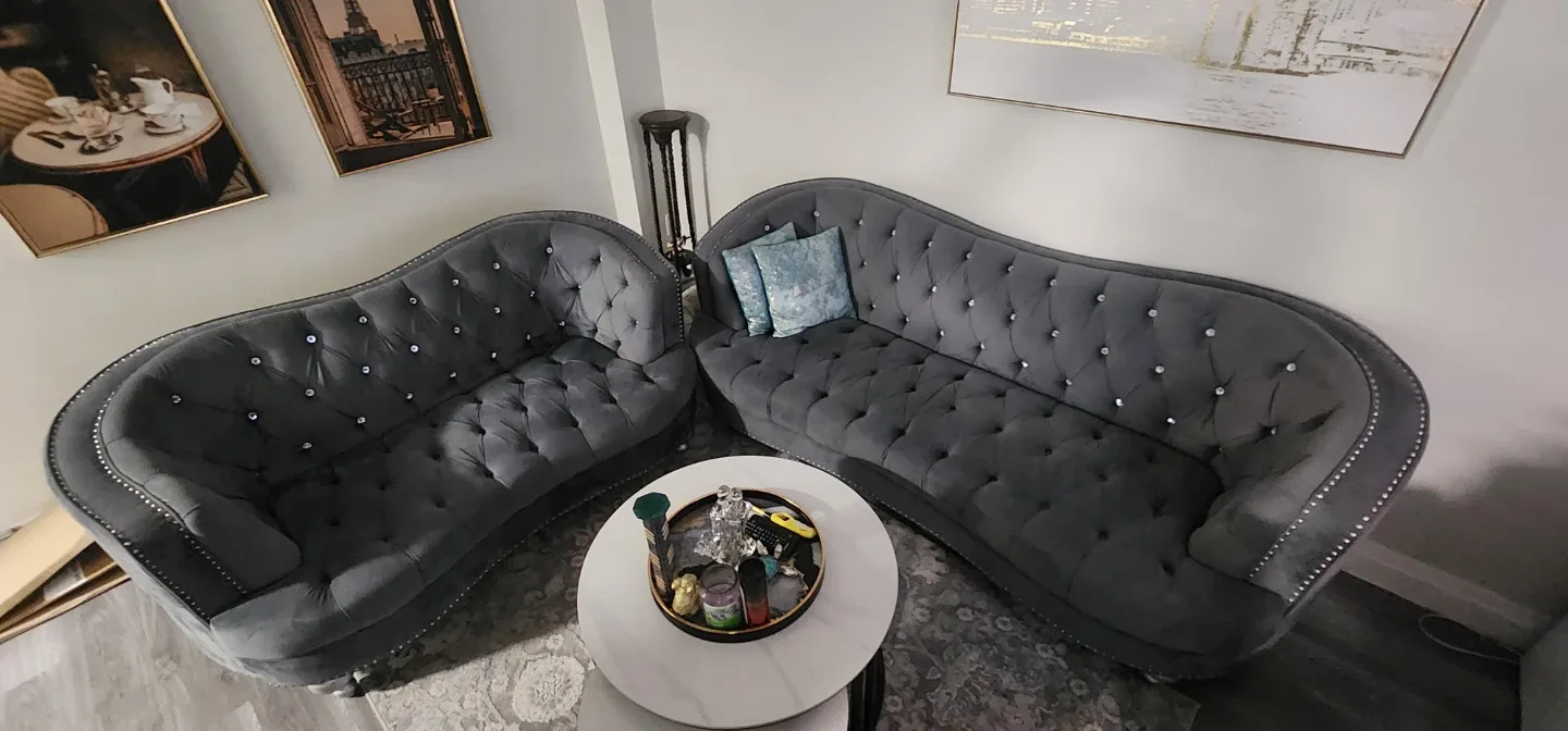 Grey Velvet Curved Sofa Set