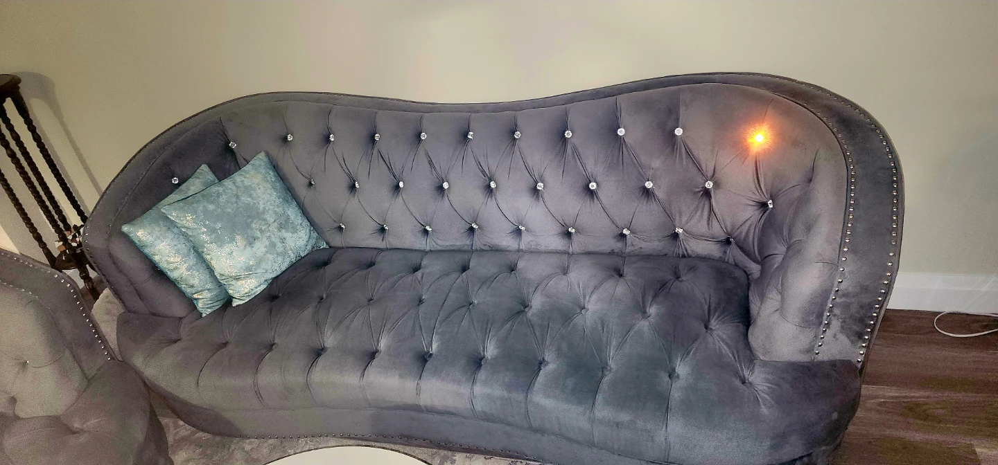 Grey Velvet Curved Sofa Set - photo 2