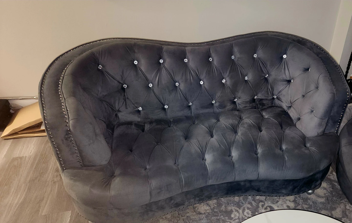 Grey Velvet Curved Sofa Set - photo 3
