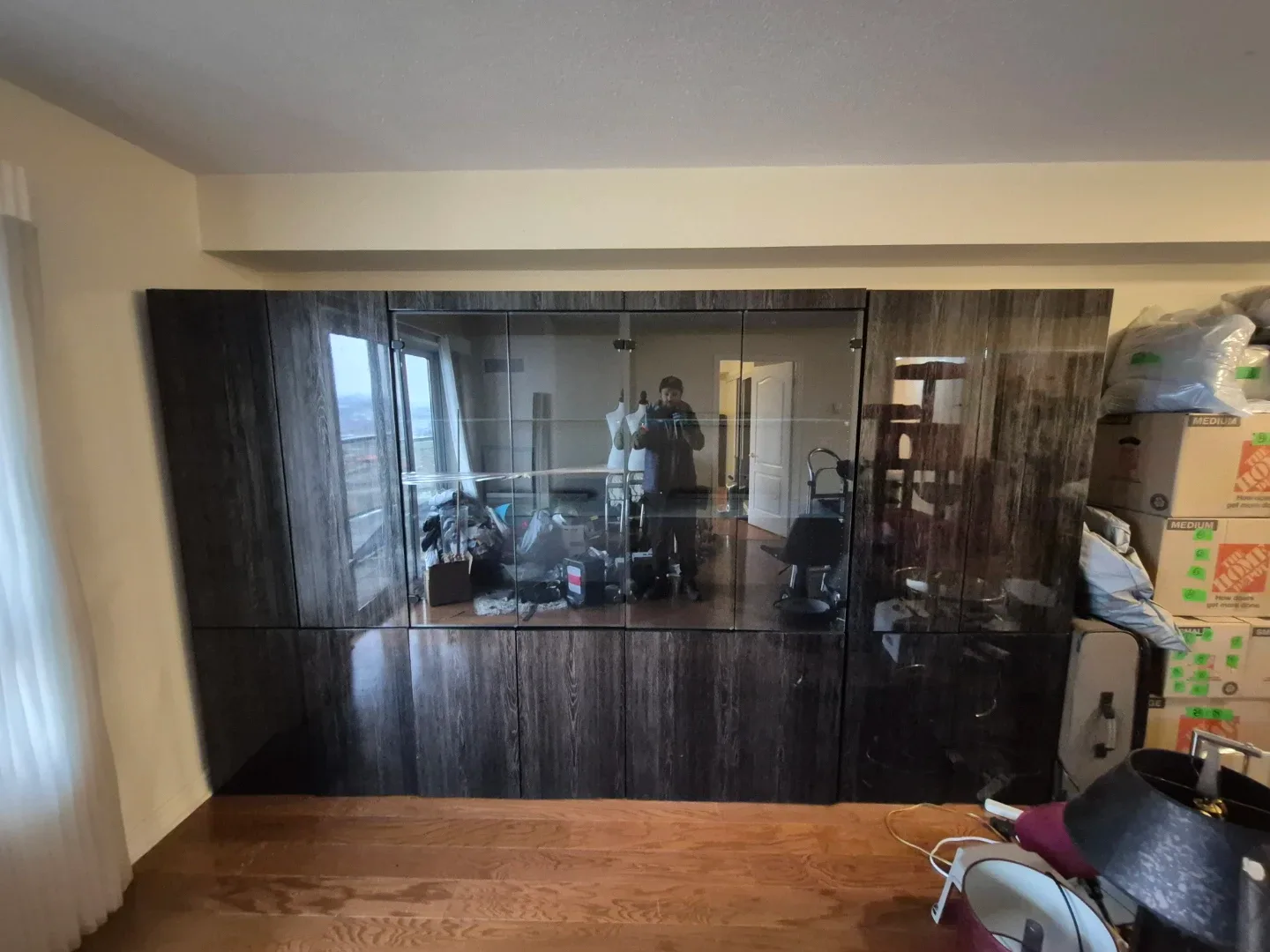 Large 4 Piece Dark Glossy Wood Wall Unit - 75" x 32" x 22"