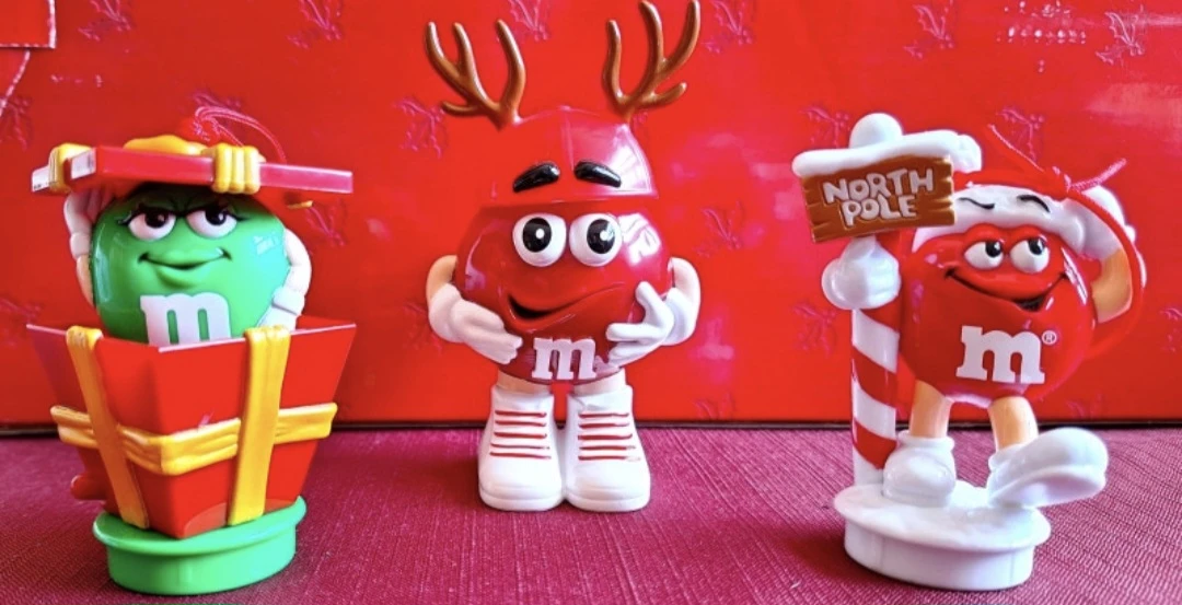 Lot of Three ( 3 ) M&M Christmas Ornaments - M&M Jack in the Box