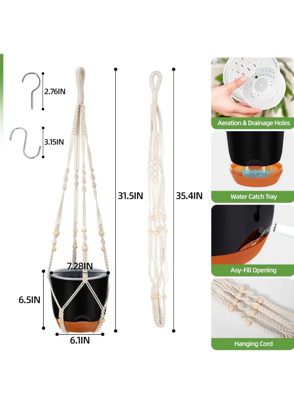 Hanging Planter Pot with Rope image indicator(5)