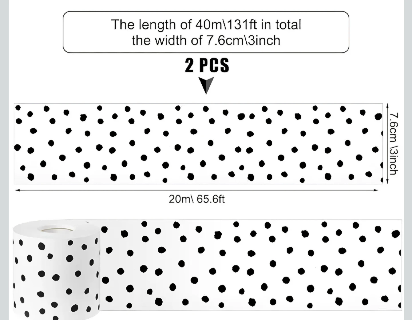 2 Roll 131Ft Decorative Peel & Stick Borders  - Polka Dots - photo 2