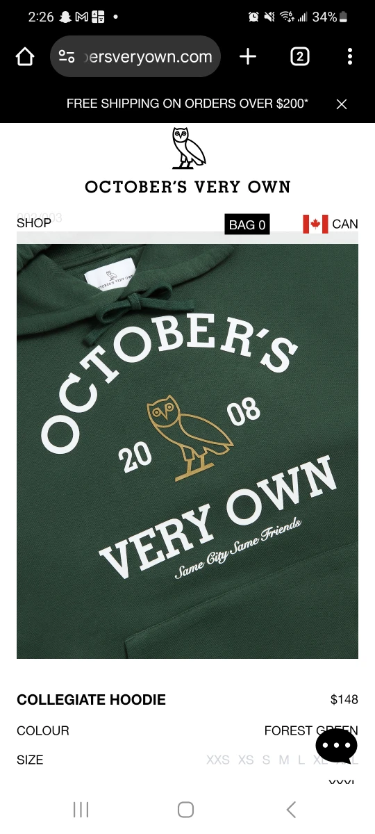 NEW WITH TAGS  OVO Collegiate Hoodie - Forest Green, Size XS - photo 2