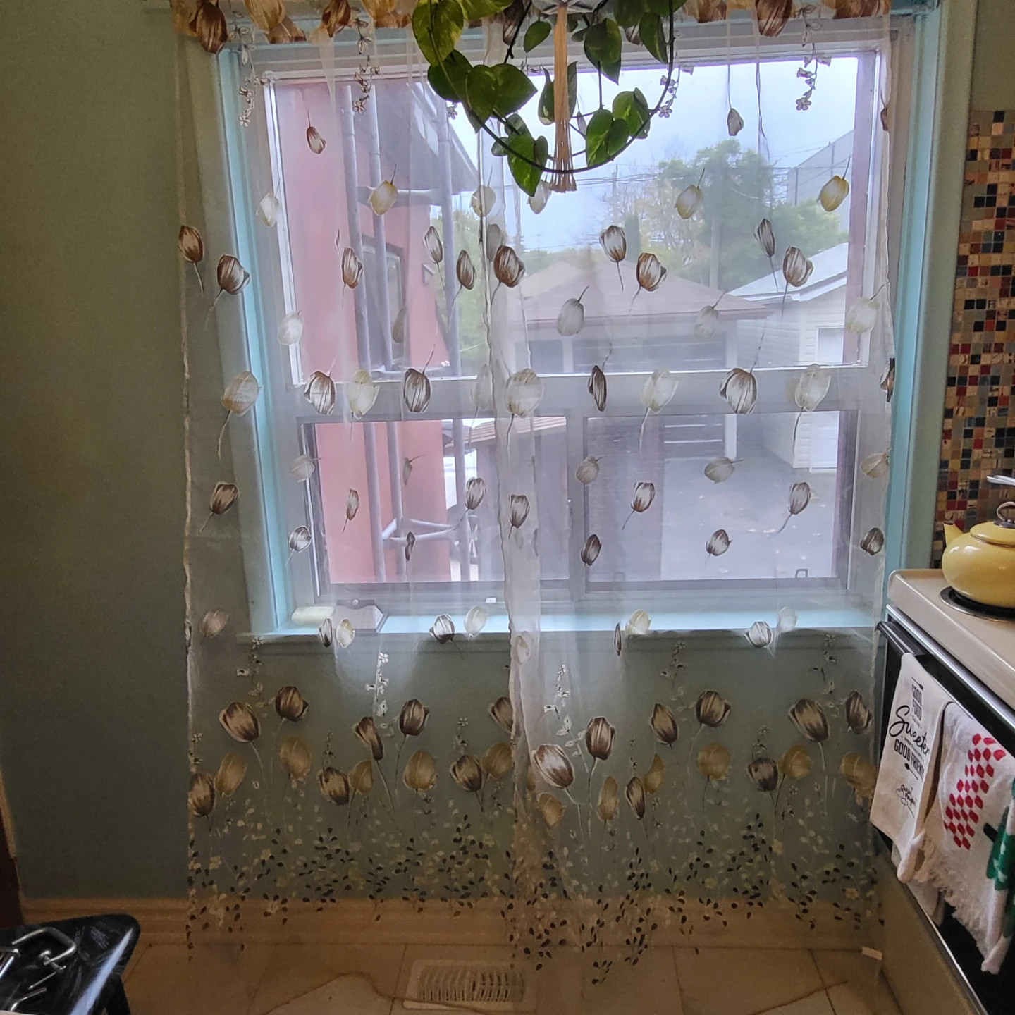 Floral Print Sheer Curtain Panel 80 x 40 panel