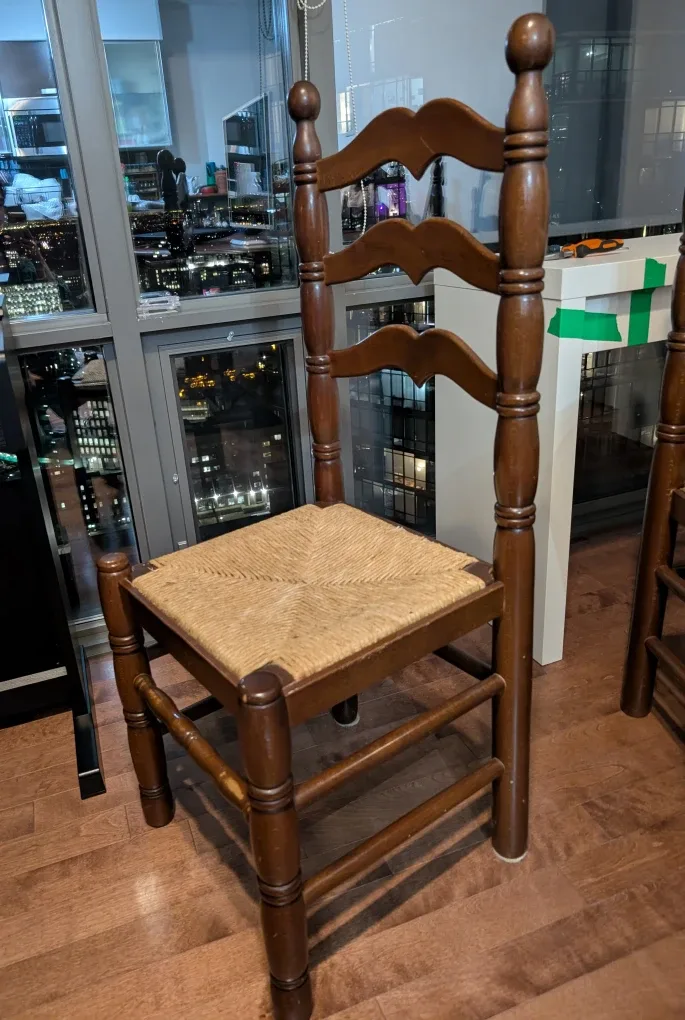 Set of 6 Vintage Wooden Chairs with Woven Seat