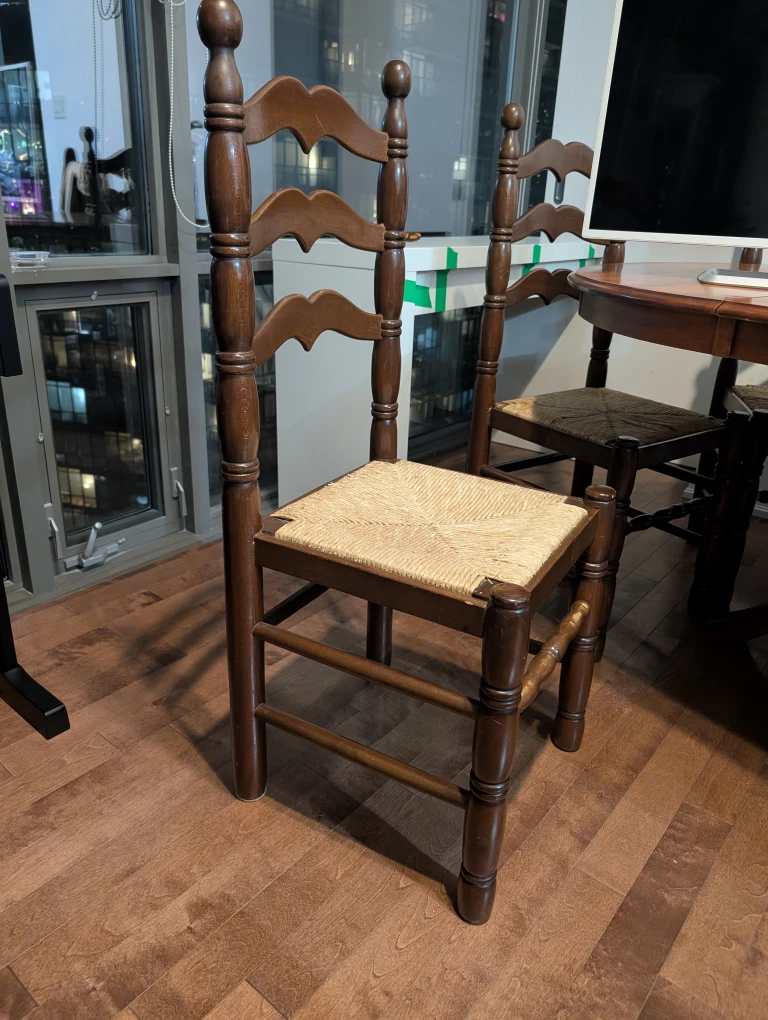 Set of 6 Vintage Wooden Chairs with Woven Seat - photo 3