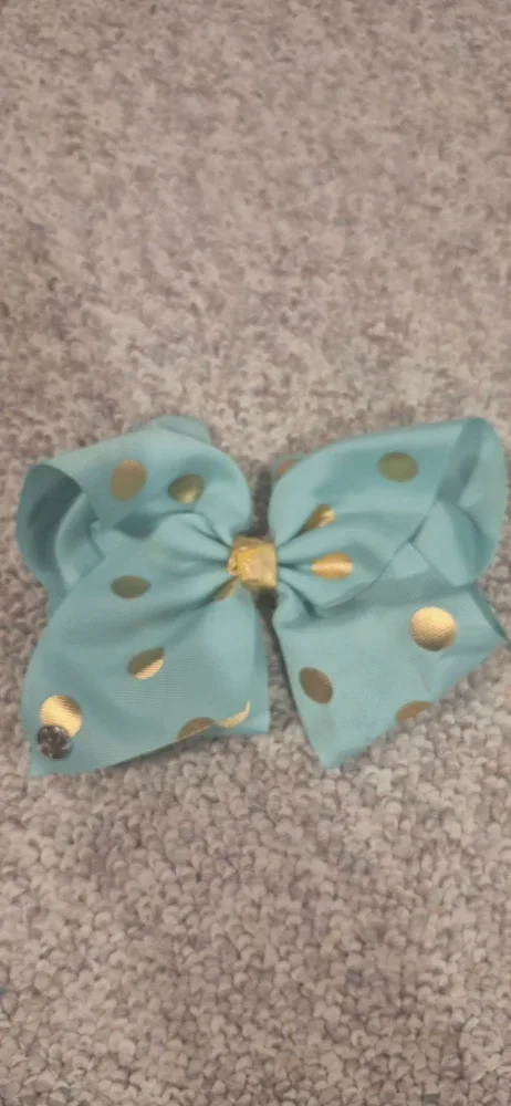 Turquoise & Gold Polka Dot Hair Bow