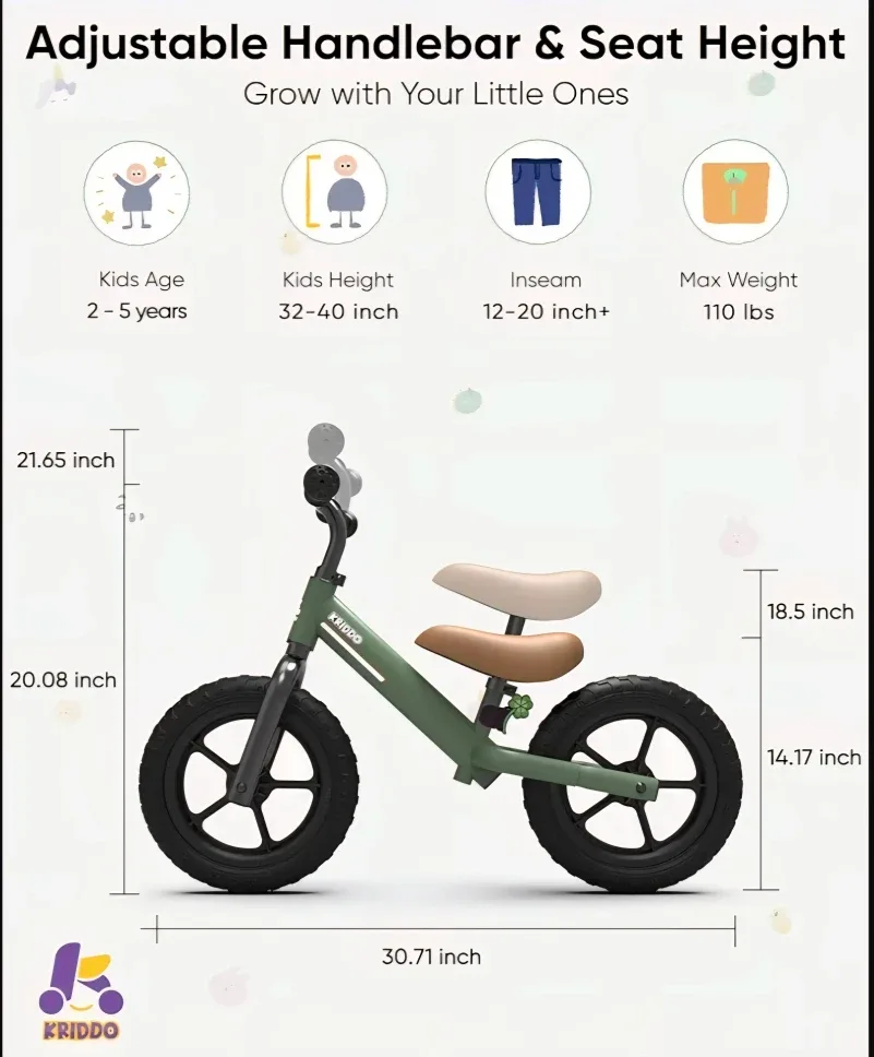 KRIDDO Balance Bike - Green image indicator(4)