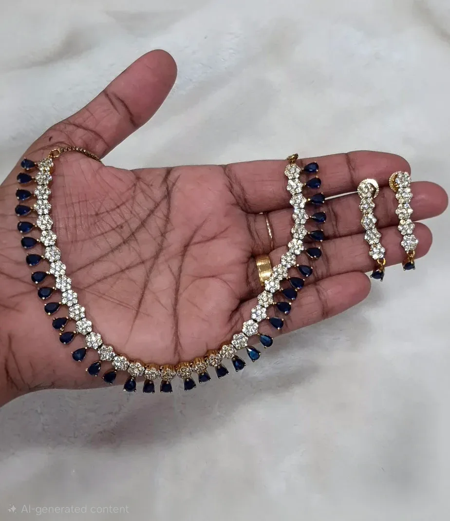 Blue Sapphire AD Necklace Set